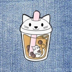 Cat Enamel Pin - Boba Pin - Bubble Tea Pin - Kawaii - Anime Enamel Pin